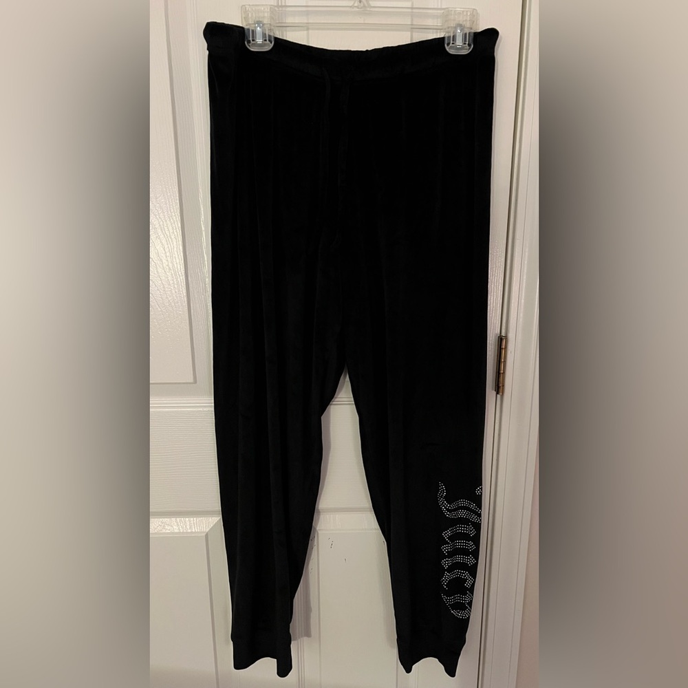 5/$25 Black Soft Plush Velour Rhinestone Juicy Couture Pajama Joggers Size L